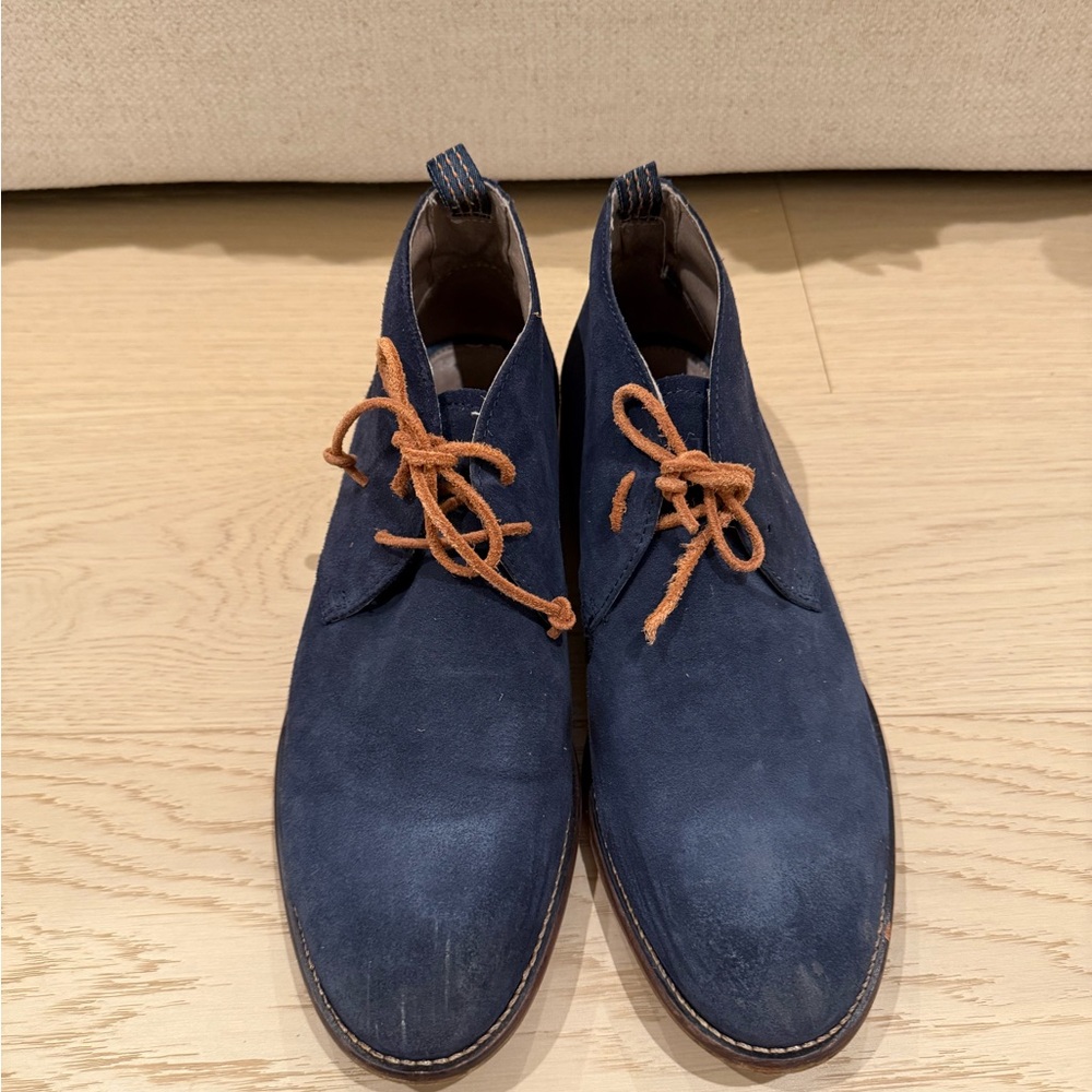 Men's Blue Suede Shoes with Brown Laces